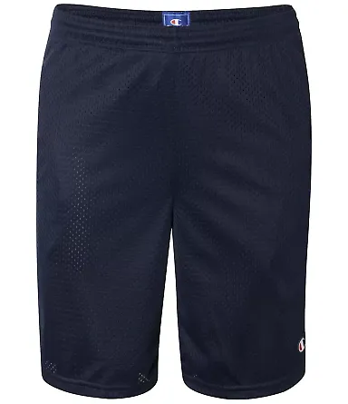 S162 Champion Logo Long Mesh Shorts with Pockets Navy front view