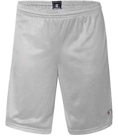 S162 Champion Logo Long Mesh Shorts with Pockets Athletic Grey front view