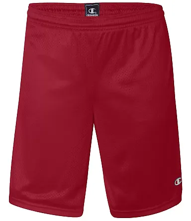 S162 Champion Logo Long Mesh Shorts with Pockets Scarlet front view