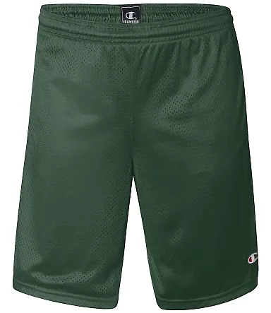 S162 Champion Logo Long Mesh Shorts with Pockets Athletic Dark Green front view