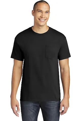 Gildan 5300 Heavy Cotton T-Shirt with a Pocket in Black front view