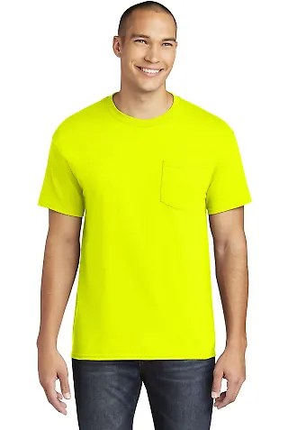 Gildan 5300 Heavy Cotton T-Shirt with a Pocket in Safety green front view