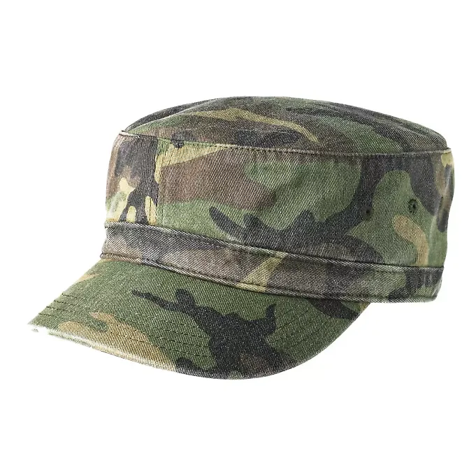 District DT605    - Distressed Military Hat Camo front view