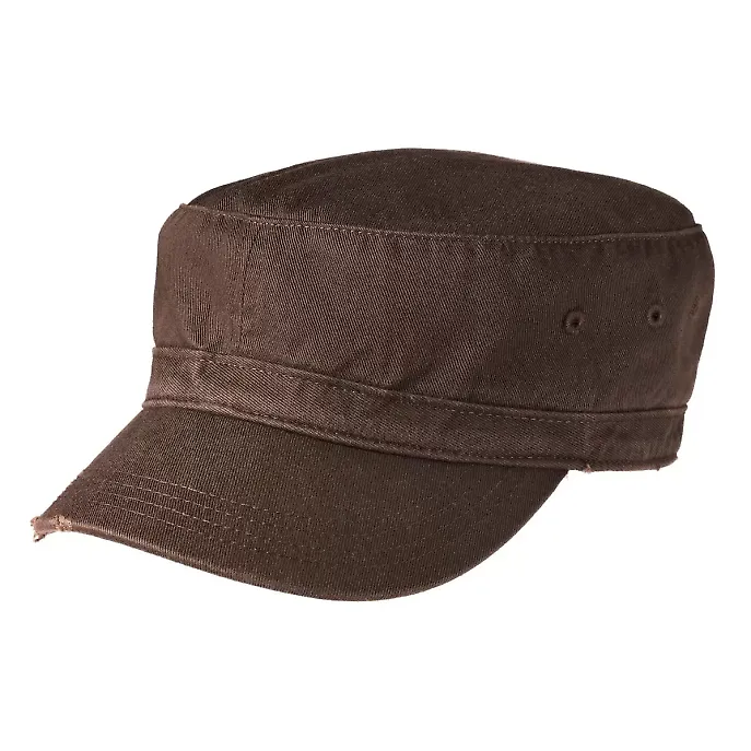 District DT605    - Distressed Military Hat Chocolate Brwn front view