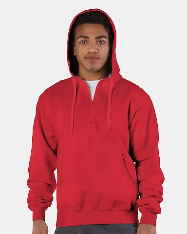 Champion S185 Logo Cotton Max Quarter-Zip Hoodie in Scarlet front view