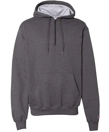 Champion S185 Logo Cotton Max Quarter-Zip Hoodie in Charcoal heather front view