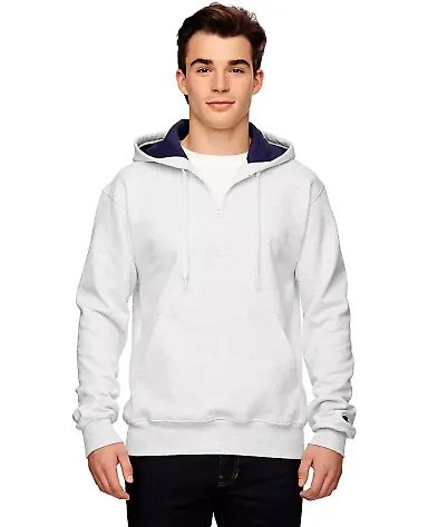 Champion S185 Logo Cotton Max Quarter-Zip Hoodie in Silver grey front view