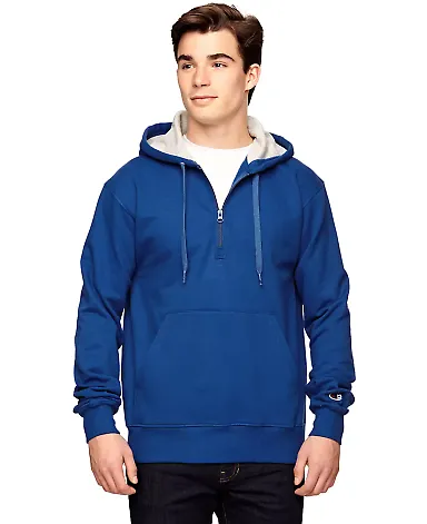 Champion S185 Logo Cotton Max Quarter-Zip Hoodie in Athletic royal front view
