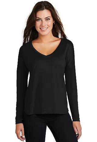 District Made DM413    Ladies Drapey Long Sleeve T Black front view