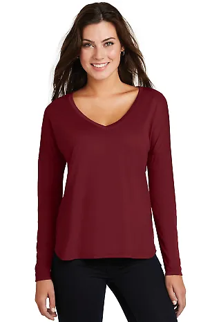 District Made DM413    Ladies Drapey Long Sleeve T Cardinal front view