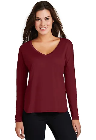 District Made DM413 Ladies Drapey Long Sleeve T Cardinal front view
