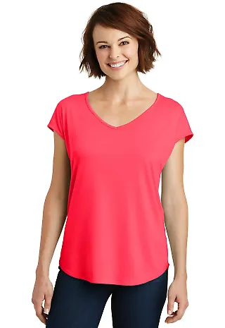 District Made DM416    Ladies Drapey Cross-Back Te Hot Coral front view
