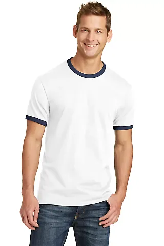 Port & Co PC54R mpany   Core Cotton Ringer Tee White/Navy front view