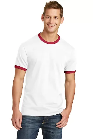 Port & Co PC54R mpany   Core Cotton Ringer Tee White/Red front view