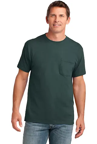 Port & Co PC54P mpany   Core Cotton Pocket Tee Dark Green front view