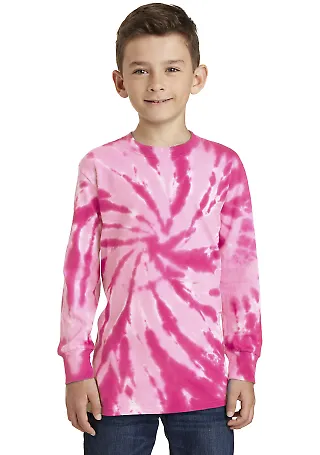 Port & Company PC147YLS Youth Tie-Dye Long Sleeve  Pink front view