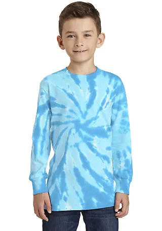 Port & Co PC147YLS mpany   Youth Tie-Dye Long Slee Turquoise front view