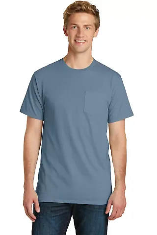 Port & Co PC099P mpany   Pigment-Dyed Pocket Tee Denim Blue front view