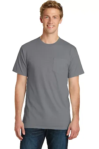 Port & Co PC099P mpany   Pigment-Dyed Pocket Tee Pewter front view