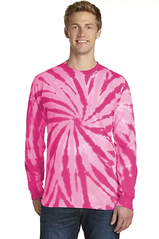 Port & Co PC147LS mpany   Tie-Dye Long Sleeve Tee Pink front view