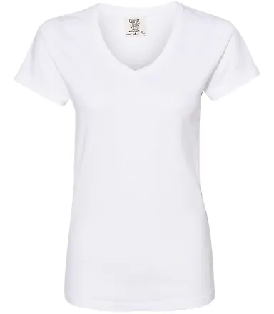 Comfort Colors 3199 Women's V-Neck Tee White front view