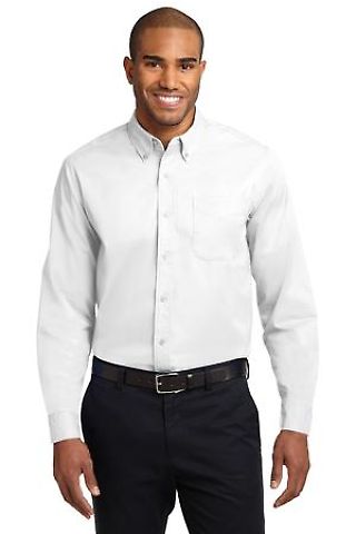 Port Authority TLS608 Tall Long Sleeve Easy Car in White/ltstone front view