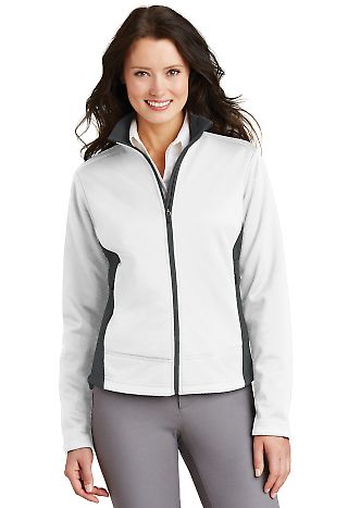 Port Authority L794 Ladies Two-Tone Soft Shell in White/graphite front view