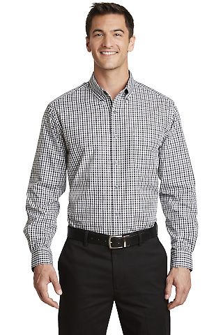 Port Authority S654    Long Sleeve Gingham Easy Ca in Black/charcoal front view
