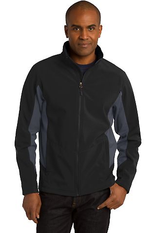 Port Authority J318    Core Colorblock Soft Shell  in Black/bat grey front view