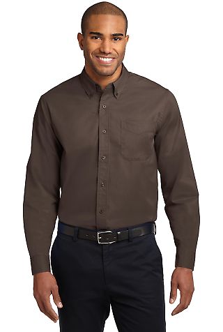 Port Authority S608ES    Extended Size Long Sleeve in Coffee bean/st front view