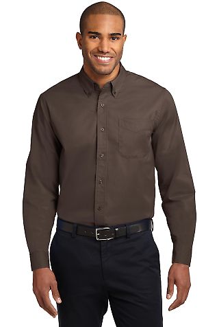 Port Authority S608ES Extended Size Long Sleeve in Coffee bean/st front view