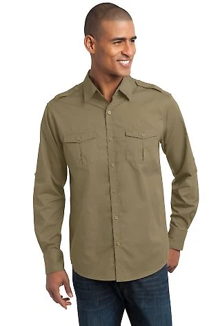 Port Authority S649    Stain-Release Roll Sleeve T in Vintage khaki front view