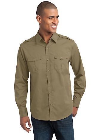 Port Authority S649 Stain-Release Roll Sleeve T in Vintage khaki front view