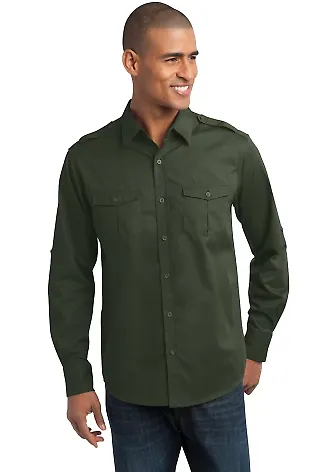 Port Authority S649    Stain-Release Roll Sleeve T Basil Green front view