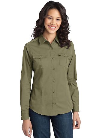 Port Authority L649    Ladies Stain-Release Roll S in Vintage khaki front view