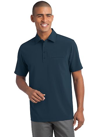 Port Authority S650    Ultra Stretch Pocket Polo in Regatta blue front view