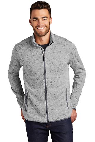 Port Authority F232 Sweater Fleece Jacket in Grey hthr front view