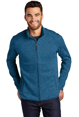 Port Authority F232    Sweater Fleece Jacket Med Blue Hthr front view