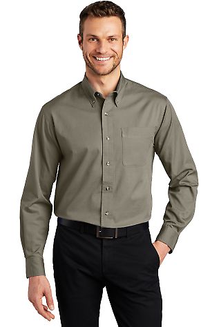Port Authority TLS600T Tall Long Sleeve Twill S in Khaki front view