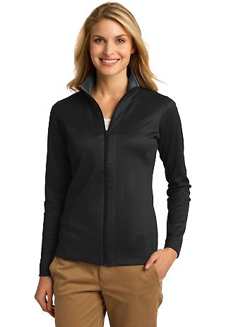 Port Authority L805 Ladies Vertical Texture Ful in Black/iron gry front view