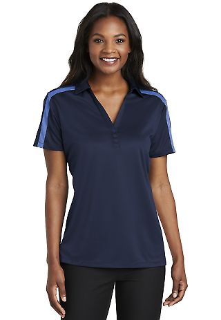 Port Authority L547 Ladies Silk Touch Performan in Navy/carolinab front view