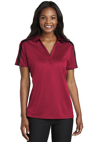 Port Authority L547 Ladies Silk Touch Performan in Red/black front view