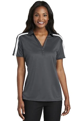Port Authority L547    Ladies Silk Touch Performan in Steel grey/wh front view