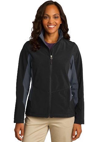 Port Authority L318    Ladies Core Colorblock Soft in Black/bat grey front view