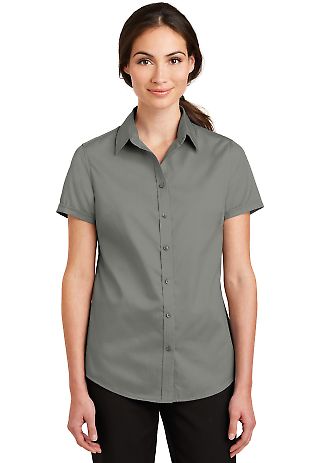 Port Authority L664    Ladies Short Sleeve SuperPr in Monument grey front view