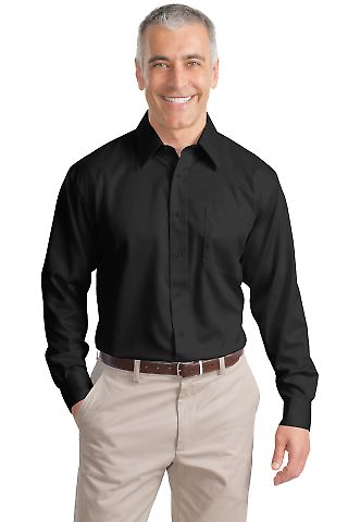 Port Authority TLS638    Tall Non-Iron Twill Shirt in Black front view