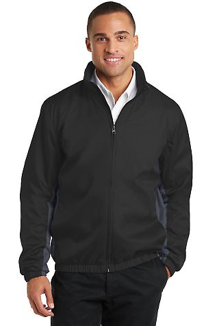 Port Authority J330    Core Colorblock Wind Jacket in Black/batl gry front view