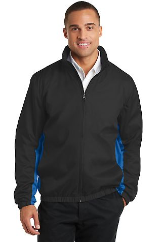 Port Authority J330 Core Colorblock Wind Jacket in Black/imp blue front view