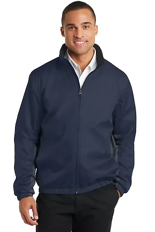 Port Authority J330    Core Colorblock Wind Jacket DB Navy/Bat Gy front view