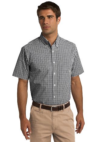 Port Authority S655 Short Sleeve Gingham Easy C in Black/charcoal front view